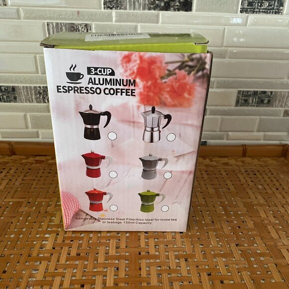 NEW Espresso Coffee Maker Aluminum 3-Cup with Removable Stainless Steel Filter - Picture 5 of 5